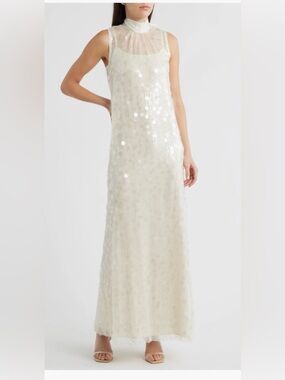 Julia Jordan Sequin Embellished Sleeveless Evening ivory Dress Size:16 $248